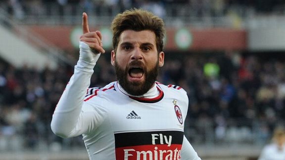 Antonio Nocerino celebrates after netting for Milan in their victory at Torino