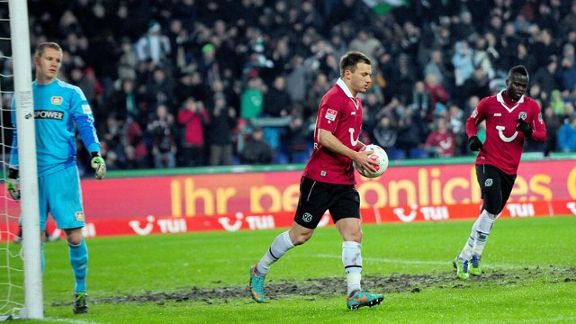 Szabolcs Huszti celebrates after scoring the first of his two penalties for Hannover