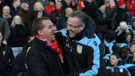 Brendan Rodgers and Paul Lambert are all smiles before Aston Villa's win over Liverpool