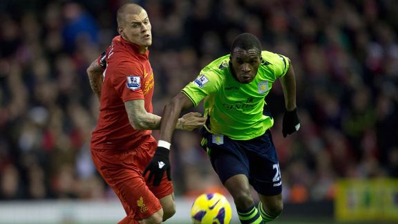 Christian Benteke gave Martin Skrtel the runaround as Aston Villa beat Liverpool