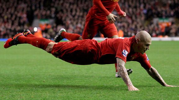 Martin Skrtel celebrates giving Liverpool the early lead against Fulham