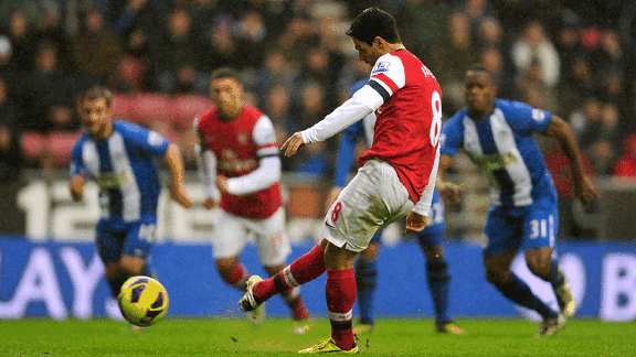 Mikel Arteta Arsenal penalty v Wigan