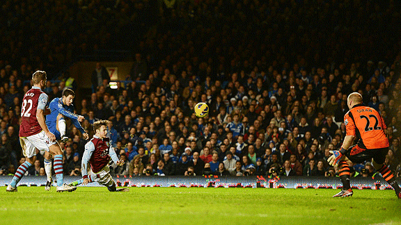 Eden Hazard fires home Chelsea's seventh goal against Aston Villa