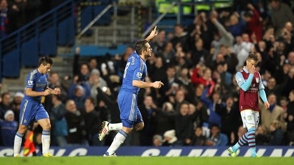 Frank Lampard celebrates after netting Chelsea's fourth of the game
