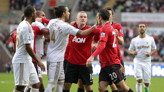 Robin van Persie attempts to confront Ashley Williams