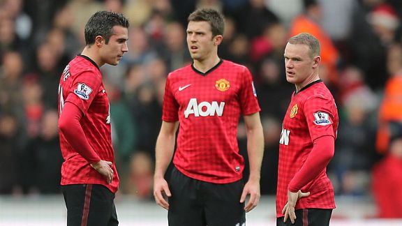 Robin van Persie, Michael Carrick and Wayne Rooney show their frustration after Swansea's equaliser