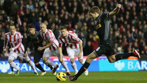 Steven Gerrard scored an early penalty for Liverpool at Stoke's Britannia Stadium