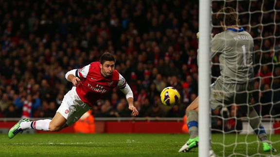 Substitute Olivier Giroud heads home to put Arsenal 5-3 ahead