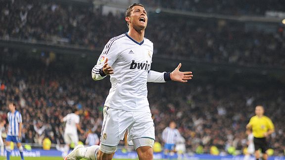 Cristiano Ronaldo celebrates after scoring Real's third goal against Sociedad
