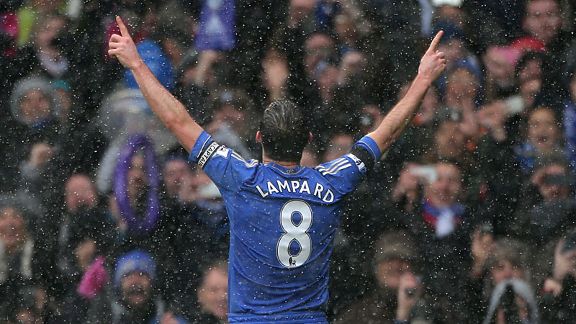 Frank Lampard celebrates after scoring from the penalty spot