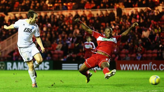 Danny Hylton scores a late equaliser for Aldershot at Middlesbrough