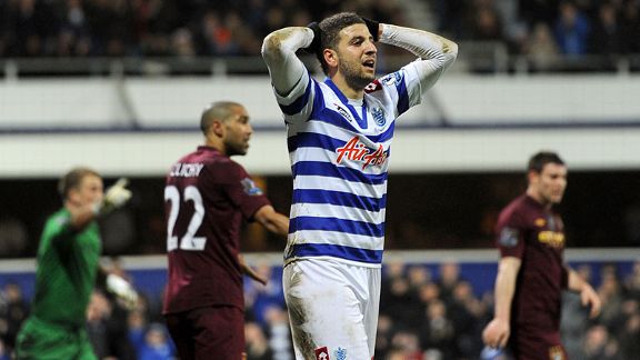 QPR's Adel Taarabt shows his frustration during the visit of Manchester City