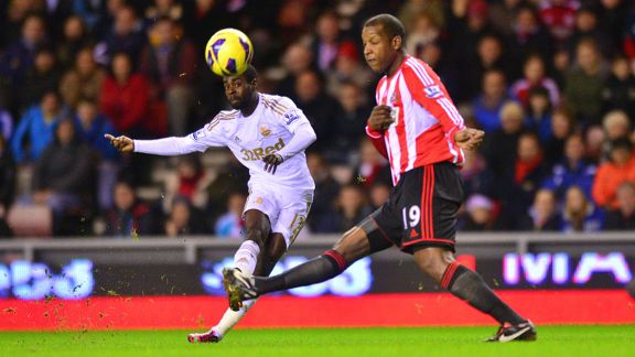 Swansea winger Nathan Dyer fires in a shot