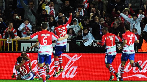 Granada celebrate after Cristiano Ronaldo put through his own net