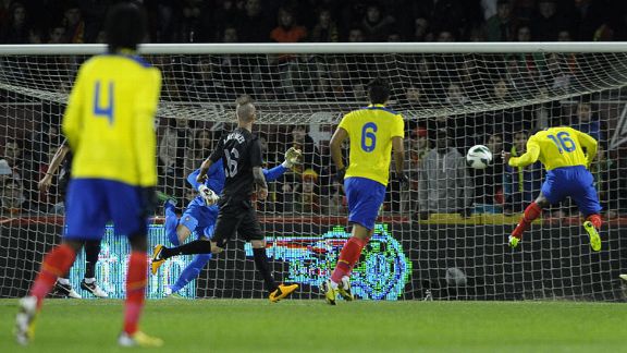 Antonio Valencia heads Ecuador ahead against Portugal after only two minutes
