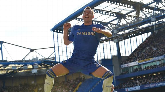 John Terry celebrates his goal during Chelsea's convincing FA Cup win against Brentford