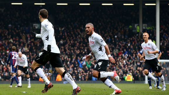 Dimitar Berbatov peels away after scoring for Fulham against Stoke