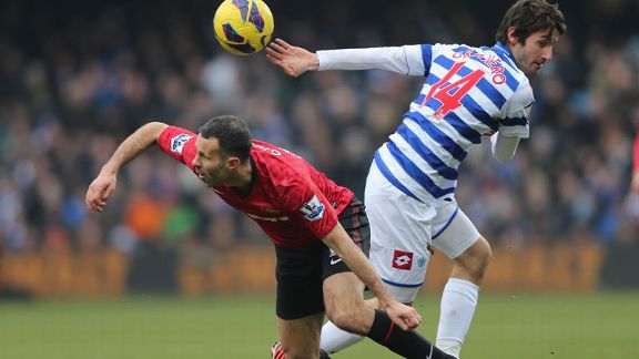 Goalscorer Ryan Giggs in action for Manchester United against QPR