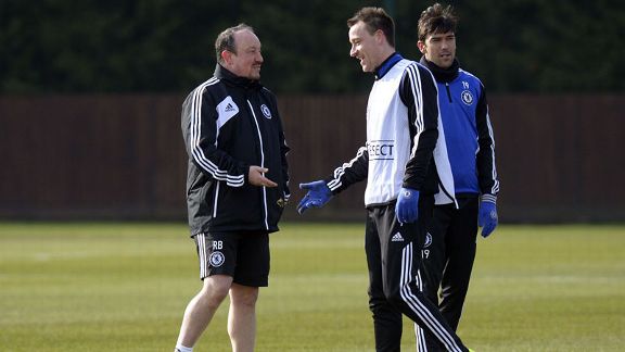 Chelsea interim manager Rafael Benitez alongside captain John Terry