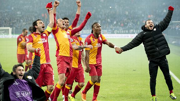 Galatasaray toast their superb Champions League victory at Schalke