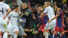 Cristiano Ronaldo and Victor Valdes were both booked for a coming together 