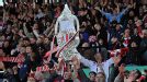 Stoke City fans celebrate after the final whistle