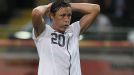 Abby Wambach shows the frustration of the first half for USA