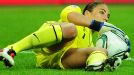 Rare touch: Hope Solo gets a hold of the ball in a match in which Japan rarely tested her