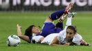 Floored in Frankfurt: Shinobu Ohno and Carli Lloyd hit the deck
