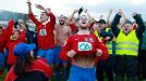 Ajaccio's players celebrate their defeat of Toulouse in the French Cup