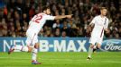 Antonio Nocerino celebrates after he brought Milan back on level terms at Camp Nou.