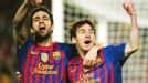Cesc Fabregas and Lionel Messi celebrate