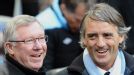 Sir Alex Ferguson and Roberto Mancini look relaxed ahead of the kick-off