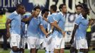 Lazio celebrate after Hernanes' goal gave them the lead in their 2-0 win over Mura 05
