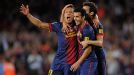 Barcelona's Adriano celebrates his winning goal against Valencia