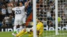 Real Madrid's Gonzalo Higuain celebrates his goal with Karim Benzema