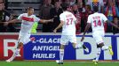 PSG striker Zlatan Ibrahimovic celebrates one of his two goals against Lille