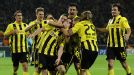 Borussia Dortmund celebrate Robert Lewandowski's late winner