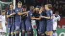 PSG celebrate after going 3-0 up against Dynamo Kiev through Alex