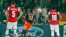 Younes Belhanda scores a penalty to put Montpellier 1-0 up against Arsenal