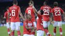 Spartak Moscow celebrate after taking a 2-1 lead at Barcelona
