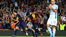 Barca's Xavi Hernandez celebrates after finally opening the scoring against Granada