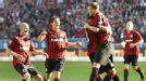 Eintracht Frankfurt celebrate after Alexander Meier's double earned all three points against Freiburg