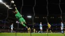 Manchester City Joe Hart makes one of many saves against Borussia Dortmund
