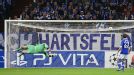 Schalke keeper Lars Unnerstaallnd makes a despairing dive but can't stop Karim Ait Fana's strike for Montpellier