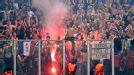 Montpellier fans celebrate with fireworks against Schalke 04