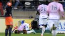 Evian's hat-trick Saber Khelifa prays after scoring against Montpellier