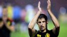 Kevin Mirallas salutes the travelling Belgium fans after his side's victory over Serbia in Belgrade