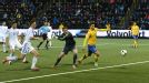 Zlatan Ibrahimovic scores the winning goal for Sweden
