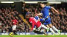 Ashley Young is tripped by Branislav Ivanovic when through on goal, leading to the Chelsea player's red card